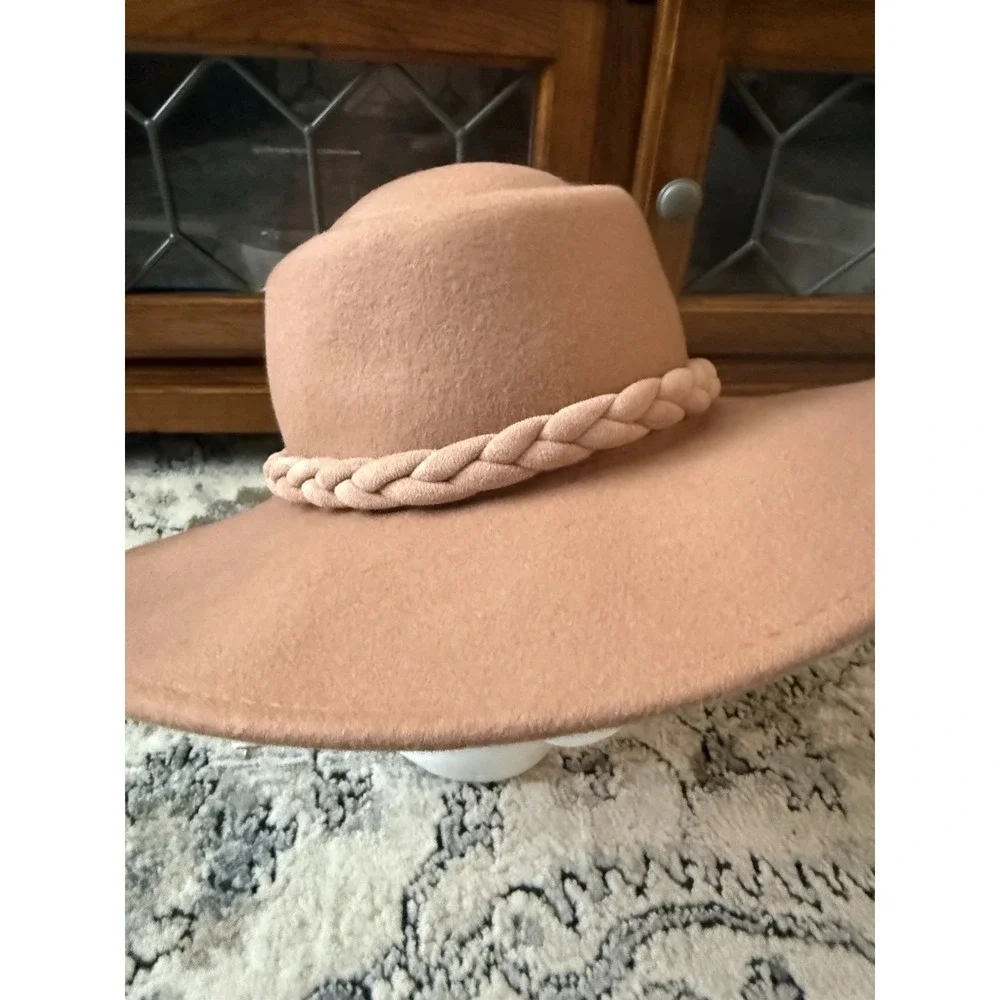 A New Day Women's The Fleur Hat Dusty Mauve 100% Wool Adjustable Braided Rim
